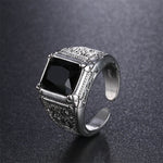 Crystal Retro Flower 925 Sterling Silver Men`s Wedding Rings
