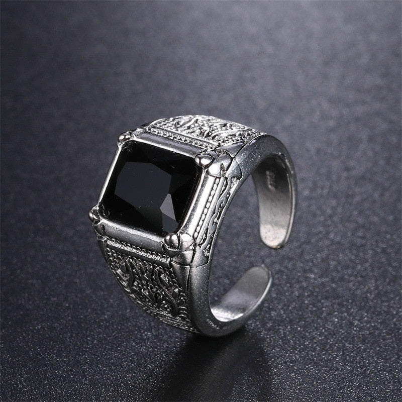 Crystal Retro Flower 925 Sterling Silver Men`s Wedding Rings
