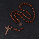 Rosary Bead Cross Pendant Woven Rope Chain Necklace
