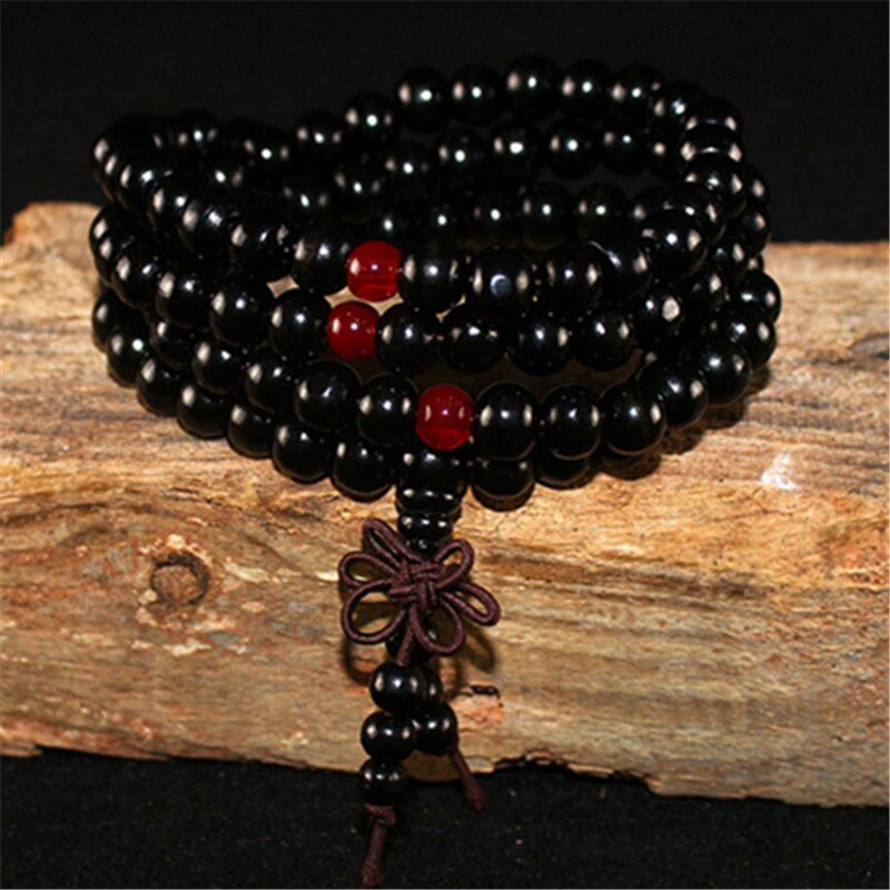 Multilayer 108 Wood Beads Lotus OM Bracelet Tibetan Buddhist Mala Buddha Charm Rosary Bracelet Yoga Wooden For Women Men