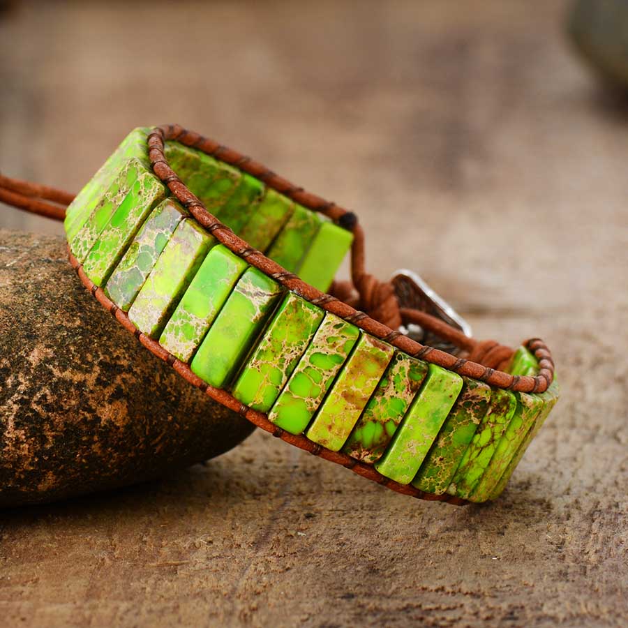 Tube Natural Stone Beaded Single Leather Wrap 