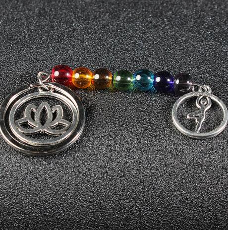 Multicolor Yoga Healing Natural Stone 7 Chakra Keychain