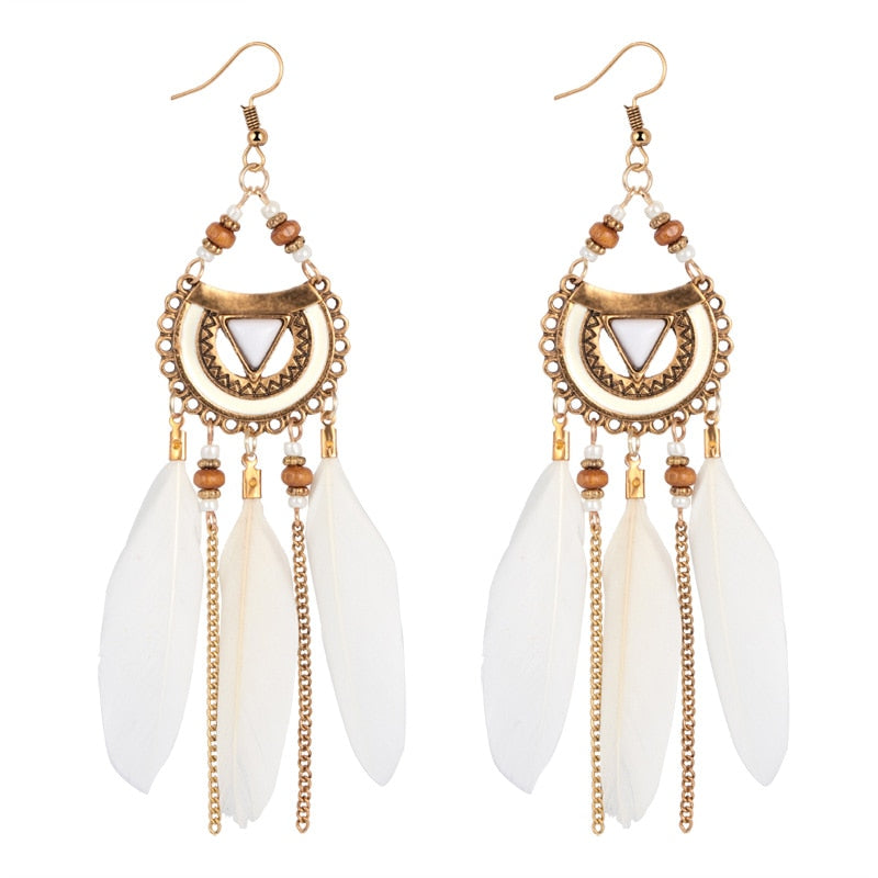 Feather Style Ethnic Boho Big Dangle Earring