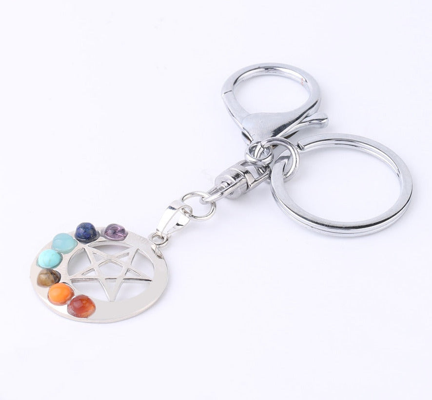Reiki 7 Chakra Stones Keychain Tree of Life
