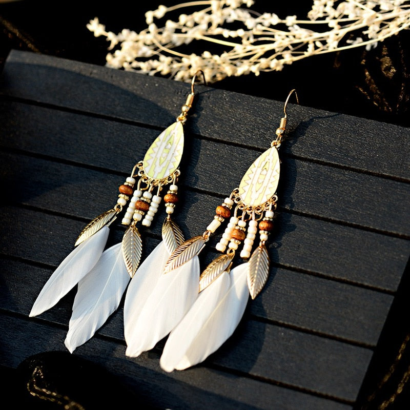 Bohemian Feather Tassel Earrings