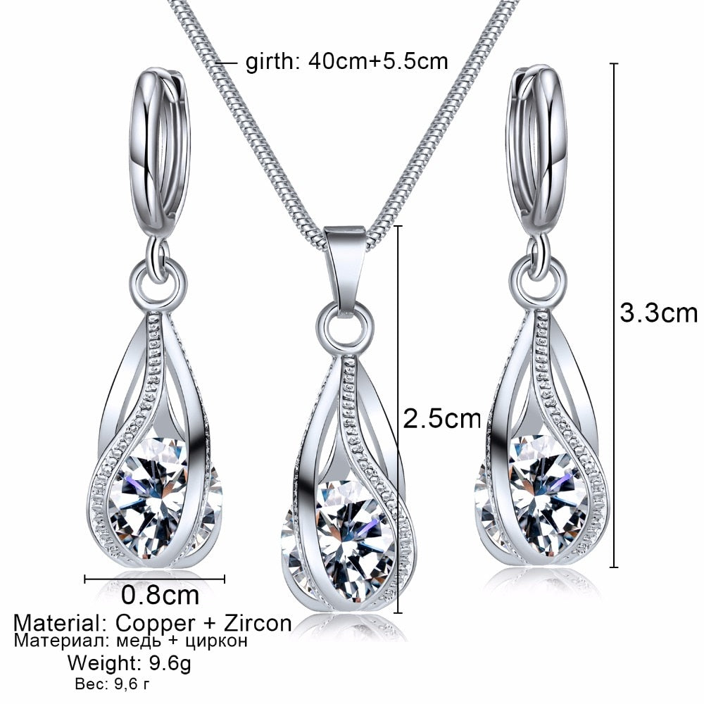 Fashion Crystal Jewelry Set Zircon Necklace Earrings Set