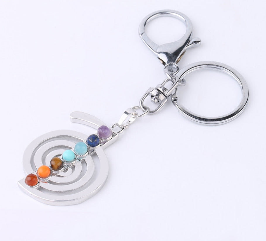 Reiki 7 Chakra Stones Keychain Tree of Life