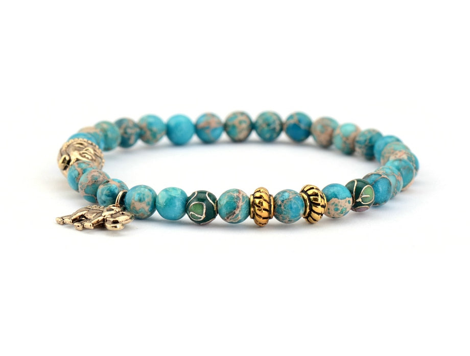 Natural Stone Buddha and Elephant Bead Tibetan Bracelets