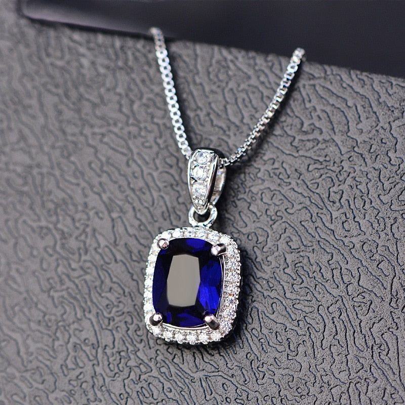 Gemstone Birthstone White Gold Pendant Necklace