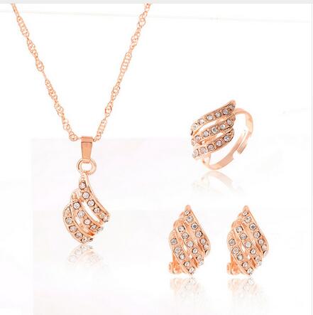 bridal gold color necklace earrings Ring