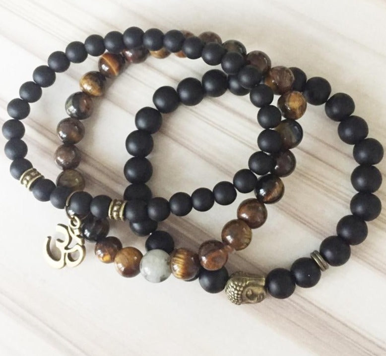 Mala Healing beads Tiger eye Matte Onyx Bronze Buddha Yoga Bracelets