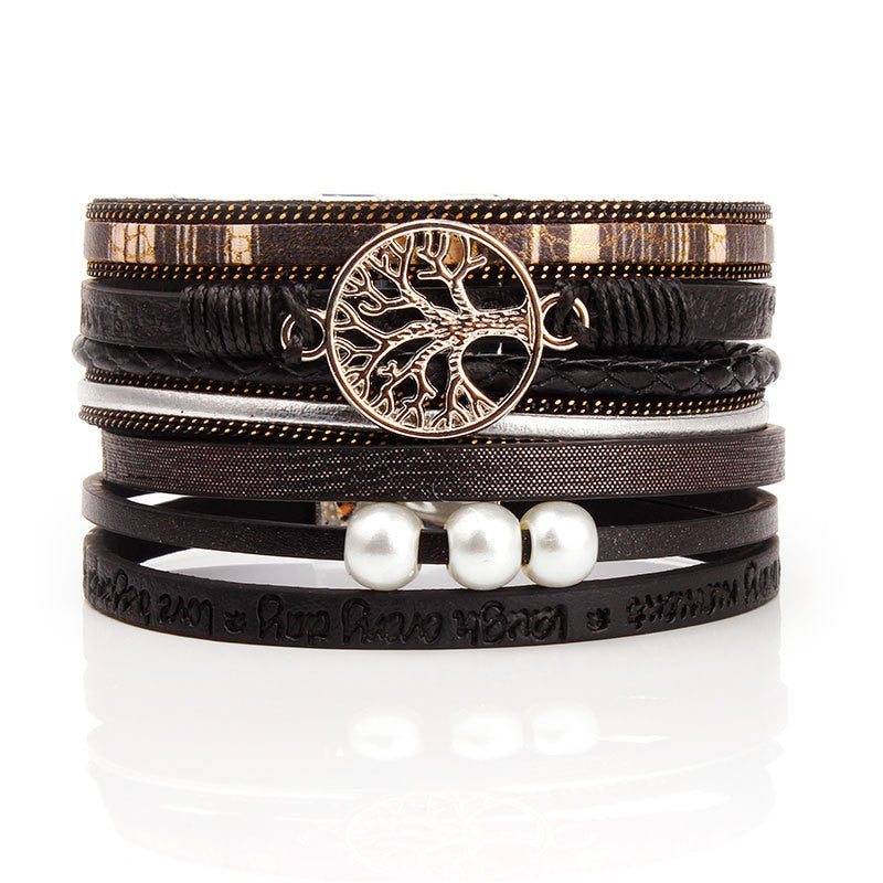 Leather Bracelet Charm Pearls Bracelets & Bangles
