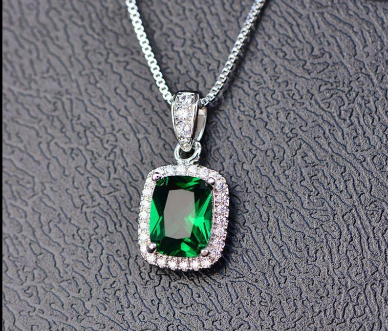 Gemstone Birthstone White Gold Pendant Necklace