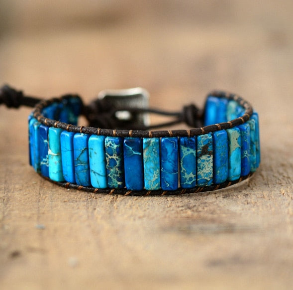 Tube Natural Stone Beaded Single Leather Wrap 