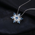 Snowflake Natural Swiss Blue Topaz Pendant Necklace