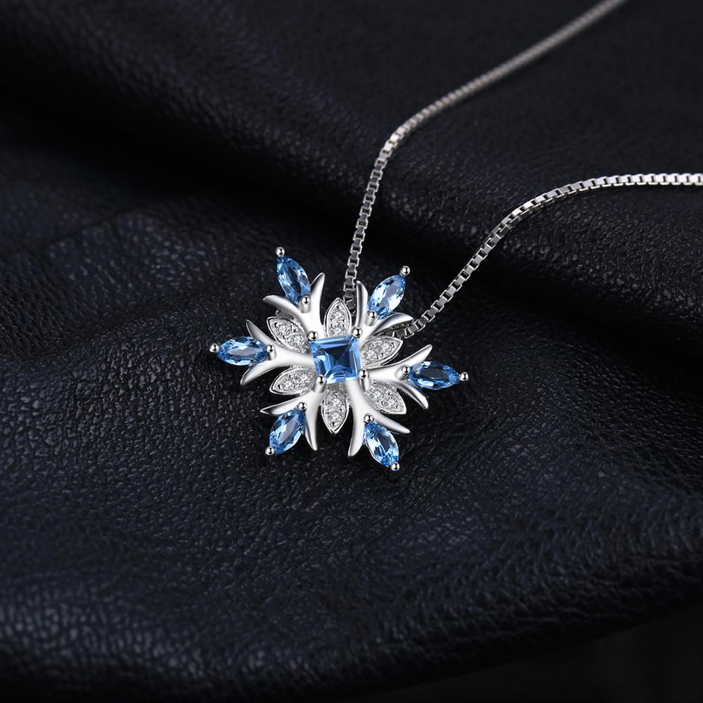 Snowflake Natural Swiss Blue Topaz Pendant Necklace