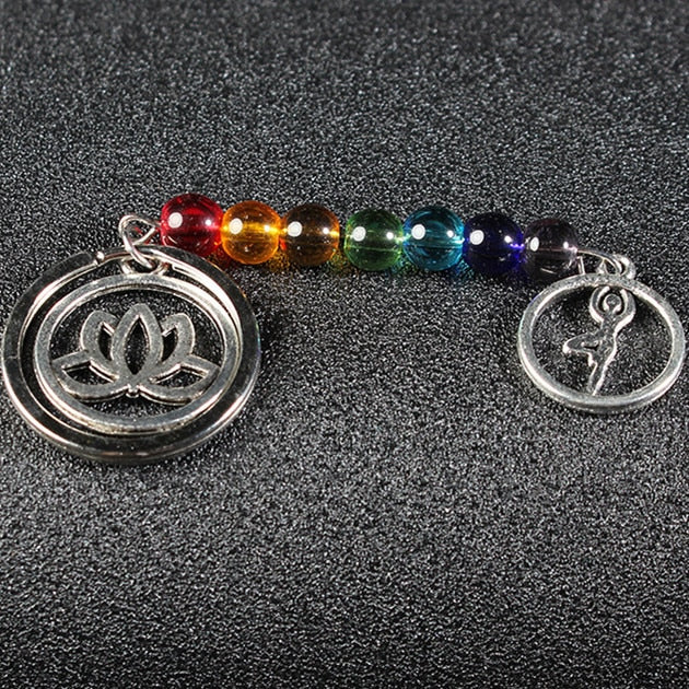 Multicolor Yoga Healing Natural Stone 7 Chakra Keychain