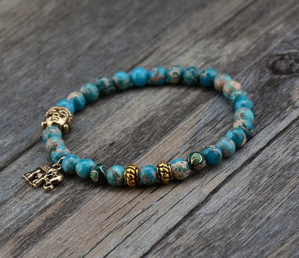 Natural Stone Buddha and Elephant Bead Tibetan Bracelets