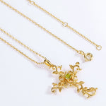 Gemstone Pendant vine Cross Necklace