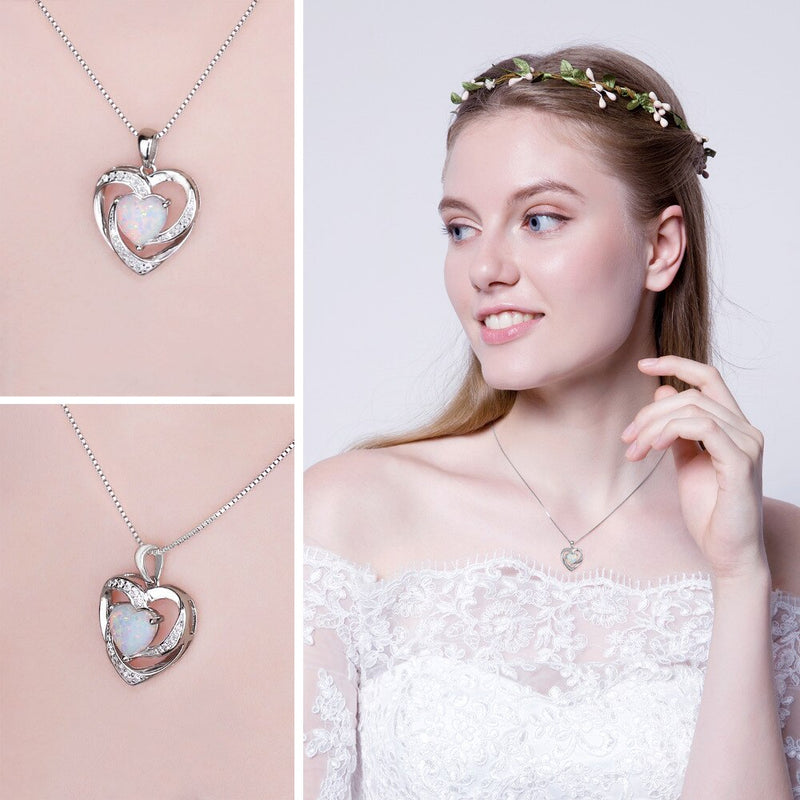 Heart Created Opal Pendant Necklace