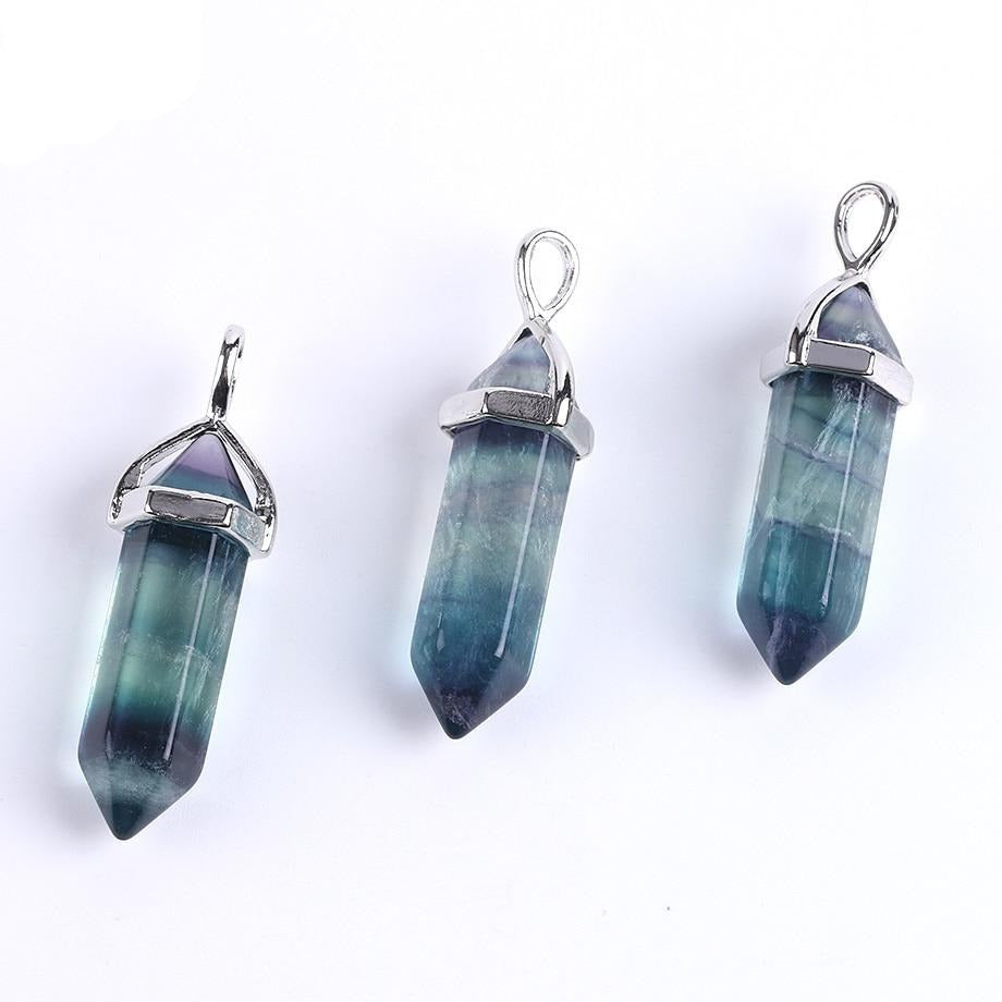 Crystal Pendants Suspension Natural Gem Stone Fluorite Necklaces