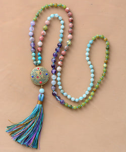 Natural Stone Nepal Charm Long Tassel Necklace