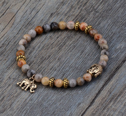 Natural Stone Buddha and Elephant Bead Tibetan Bracelets