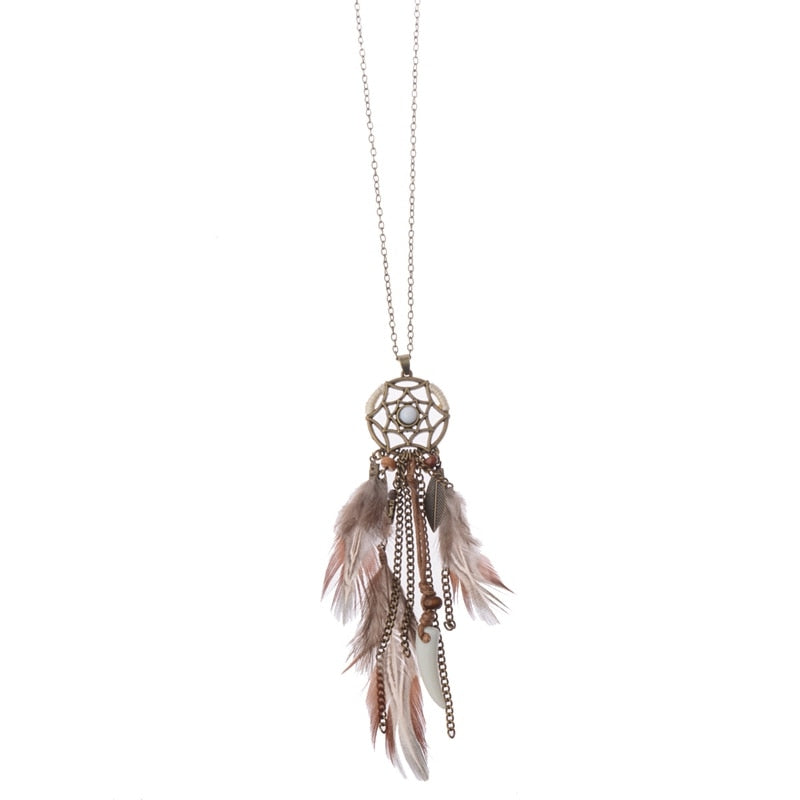 Bohemia Peacock Feather Pendant Necklaces