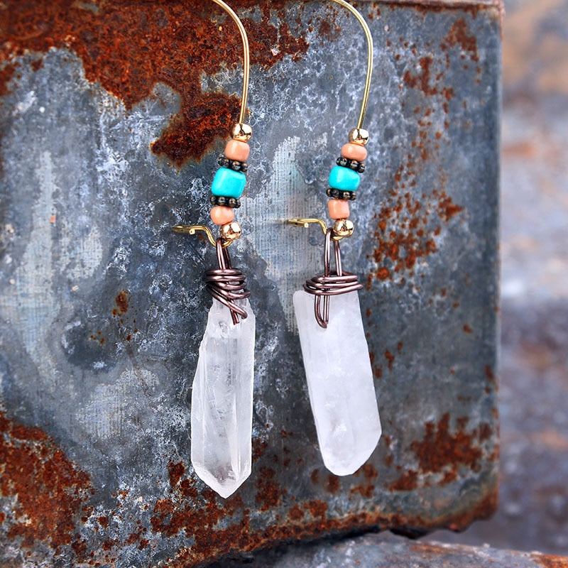 Titanium Aqua Aura Quartz Crystal Drop Earring