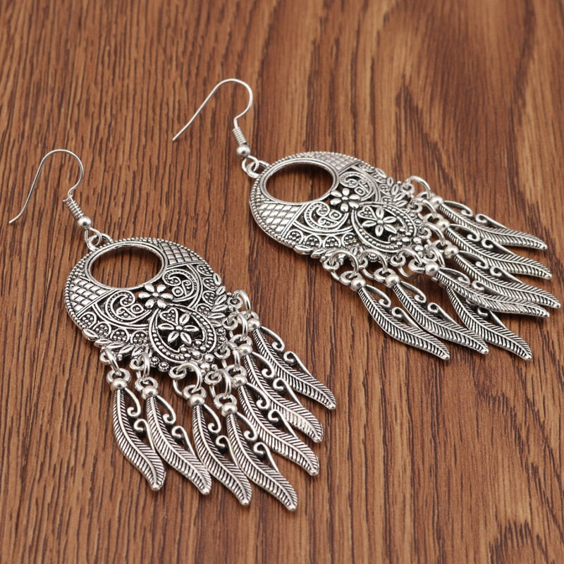 Hollow Carved Flowers Geometric Drop Earrings