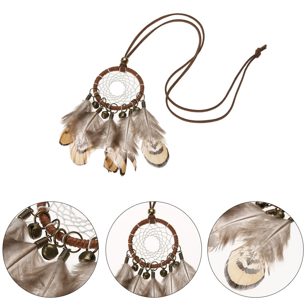 Retro Handmade Dreamcatcher Feathers With Bead Long Chain Necklace
