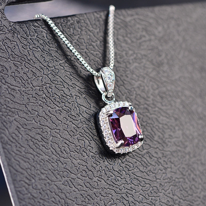 Gemstone Birthstone White Gold Pendant Necklace