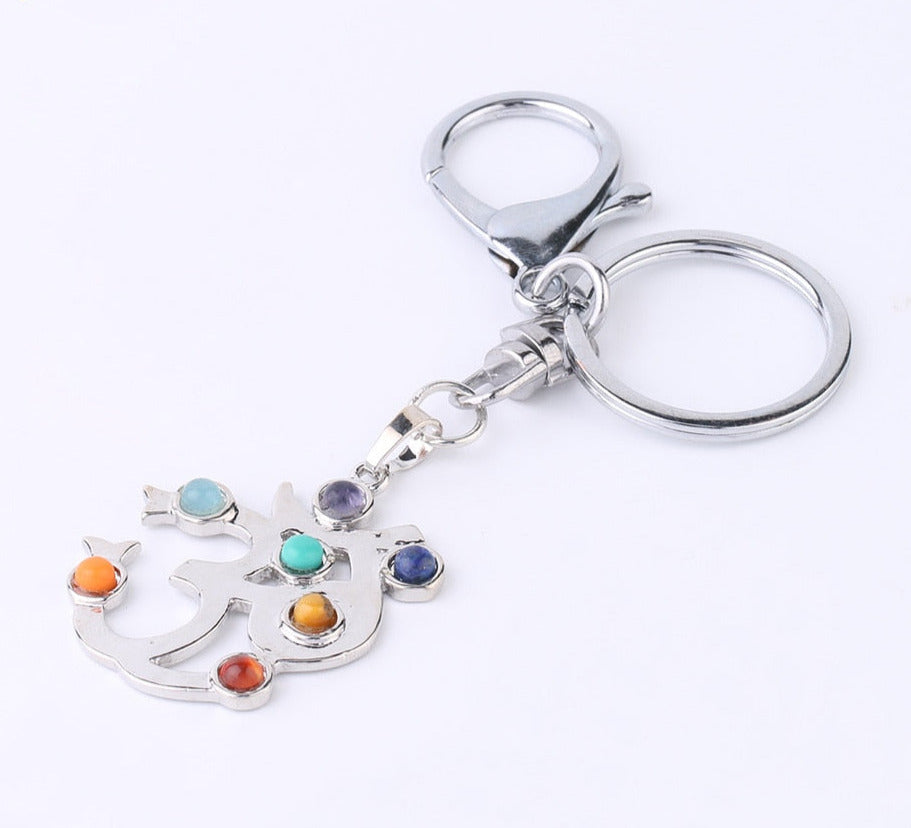 Reiki 7 Chakra Stones Keychain Tree of Life