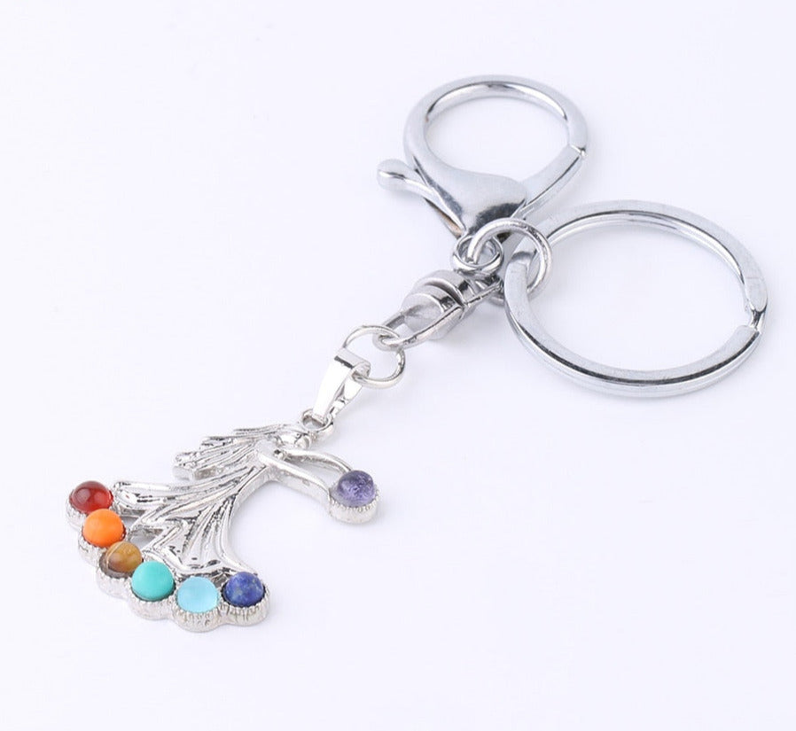 Reiki 7 Chakra Stones Keychain Tree of Life