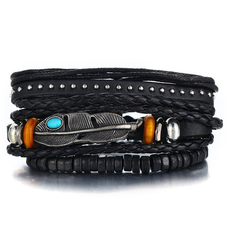 Leaf Feather Multilayer Leather Bracelet
