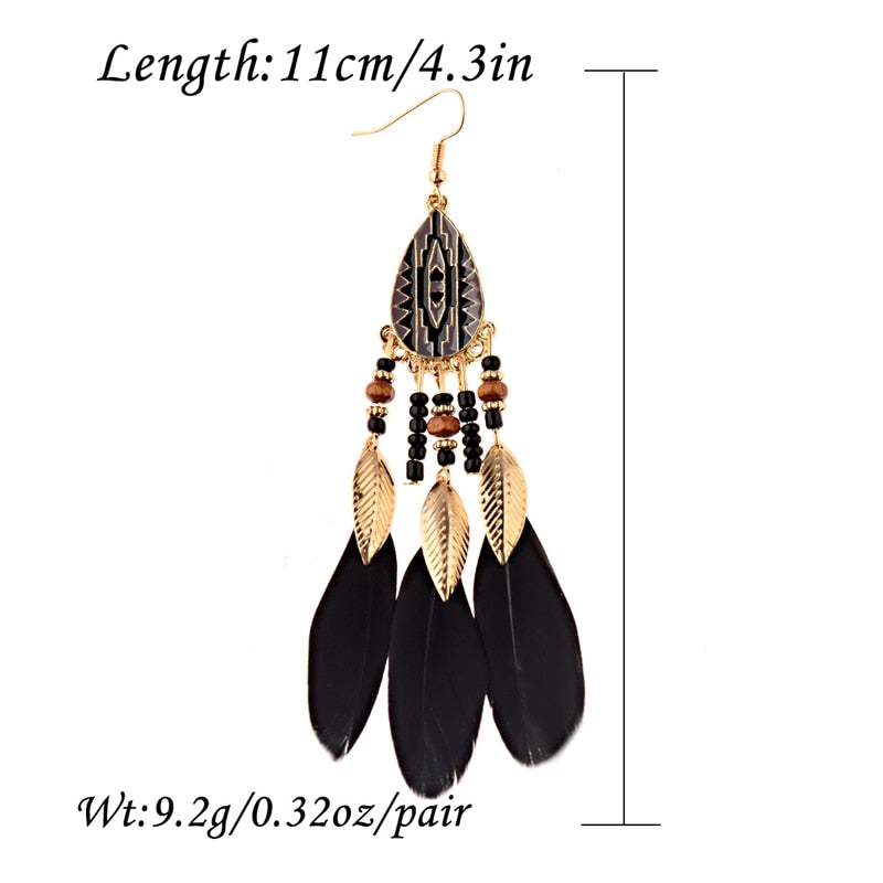 Bohemian Feather Tassel Earrings