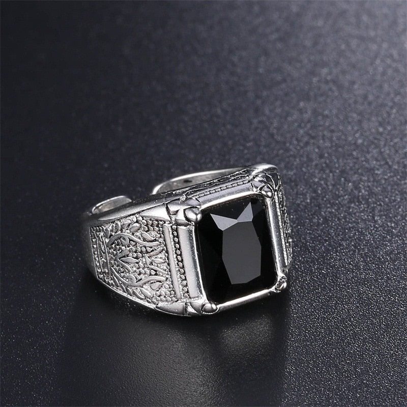 Crystal Retro Flower 925 Sterling Silver Men`s Wedding Rings