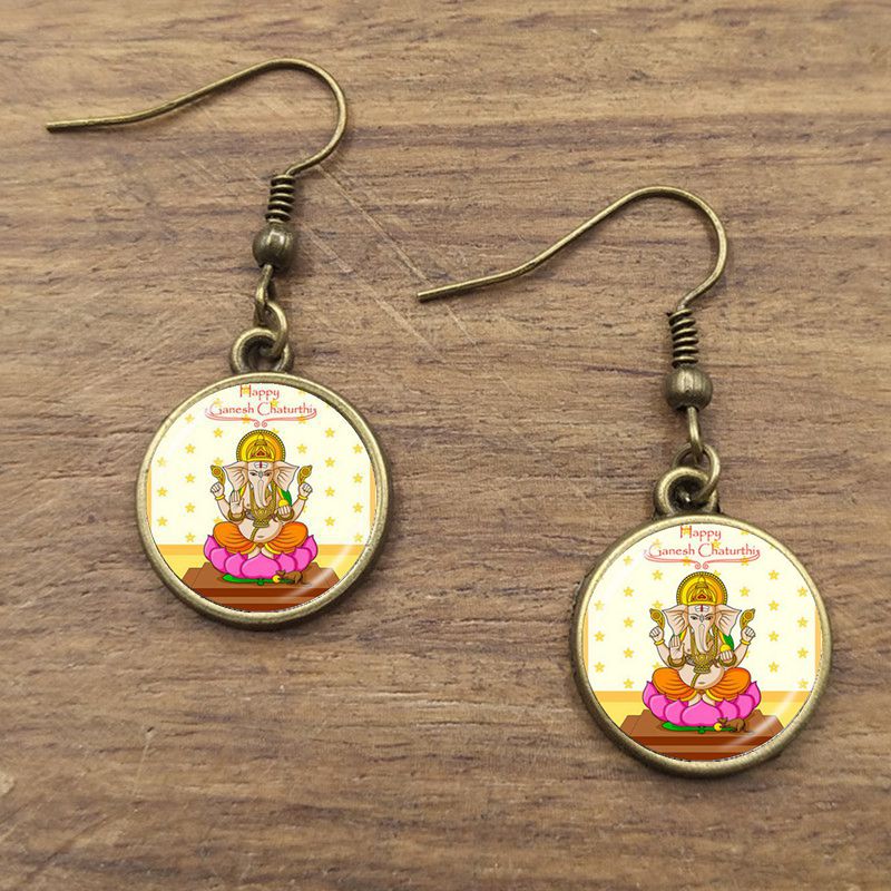 God of Fortune Pendant Hindu Elephant Earrings