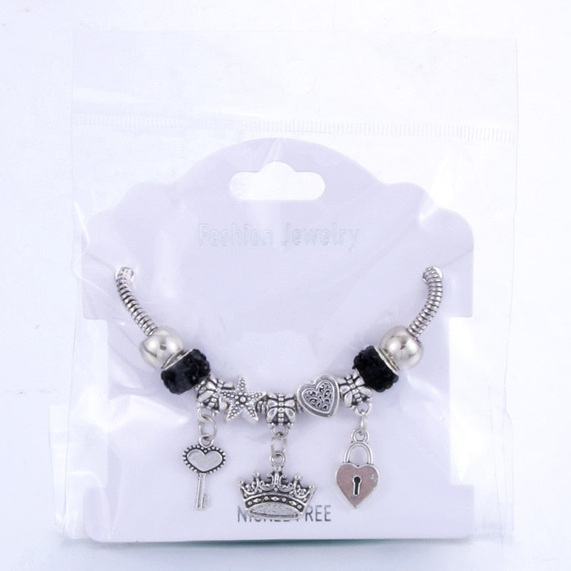 Antique Original Crown key lock Shape 6 colors Charm Bracelets