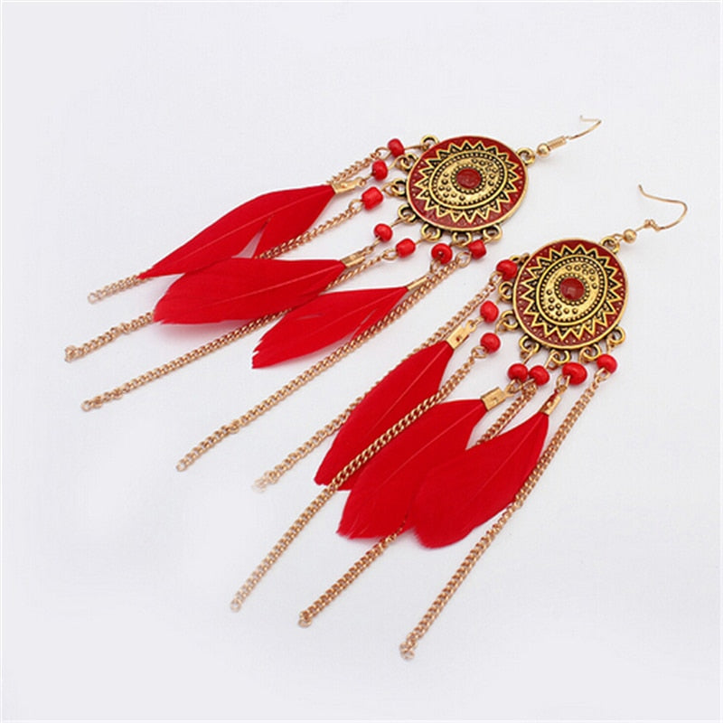 Feather Style Ethnic Boho Big Dangle Earring