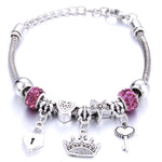 Antique Original Crown key lock Shape 6 colors Charm Bracelets