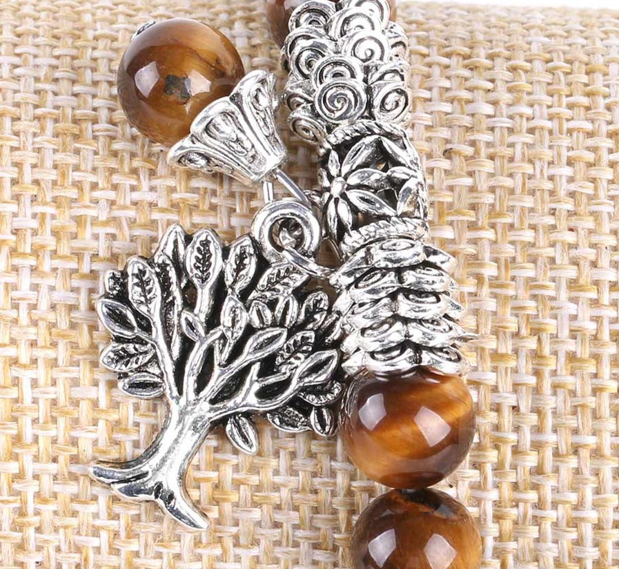 Natural Tiger Eye Gem Stone Reiki Healing Energy Mala Yoga Beads Bracelets