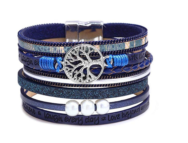 Leather Bracelet Charm Pearls Bracelets & Bangles