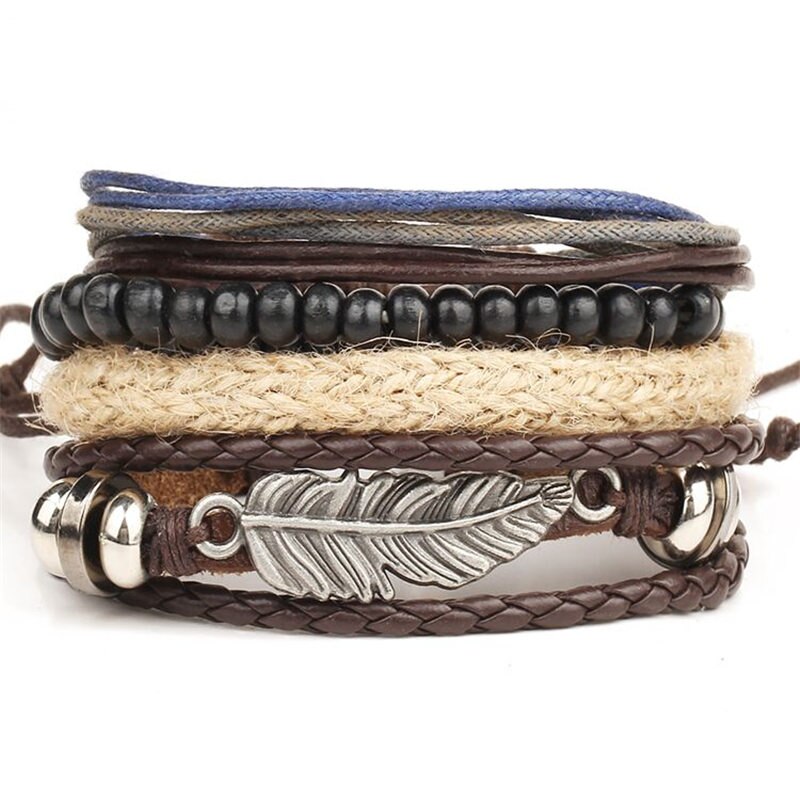 Leaf Feather Multilayer Leather Bracelet