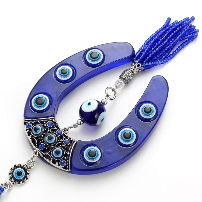 Evil Eye Blue Horseshoe Shape Charm Keychain