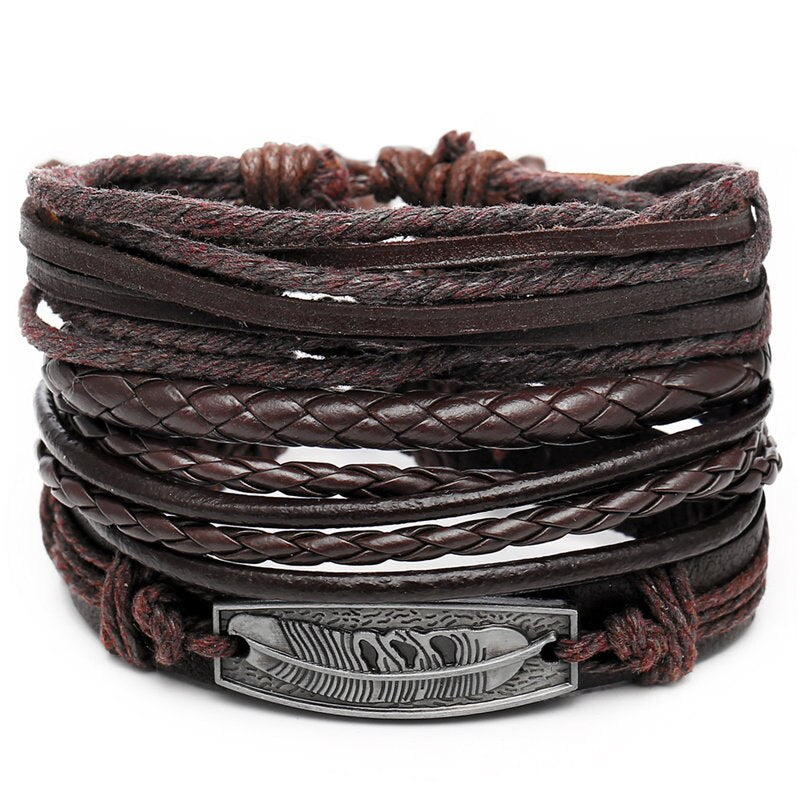 Leaf Feather Multilayer Leather Bracelet