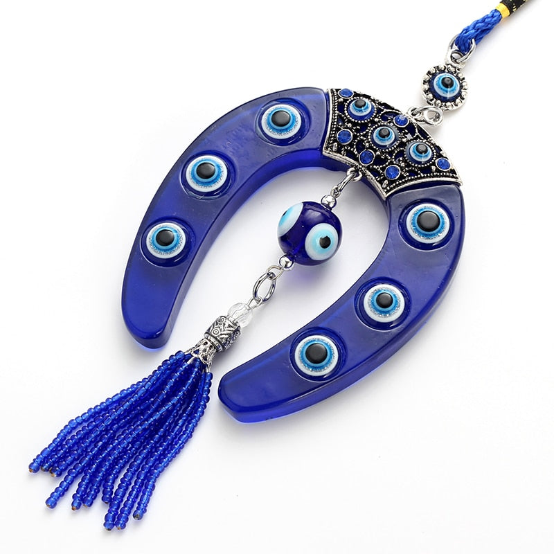 Evil Eye Blue Horseshoe Shape Charm Keychain