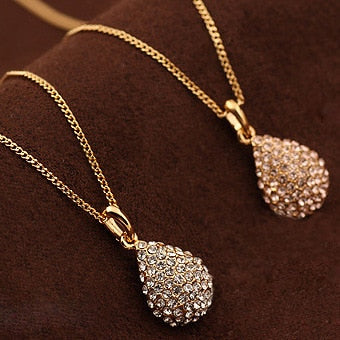 Bijoux Crystal Gold-color Water Drop Pendant Necklace