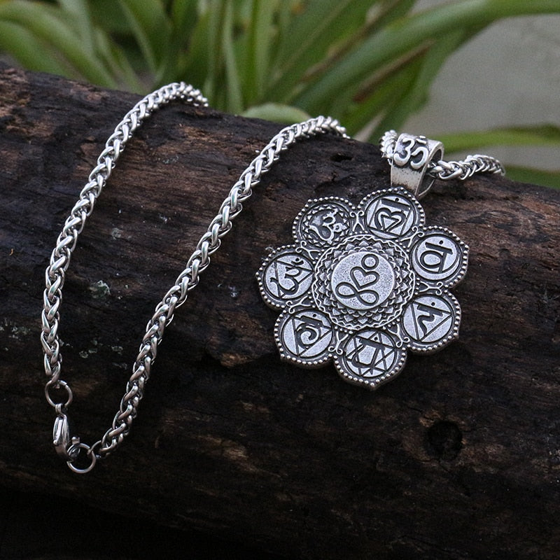 7 chakra charm pendant Lotus Flower Circle Necklace