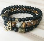 Mala Healing beads Tiger eye Matte Onyx Bronze Buddha Yoga Bracelets